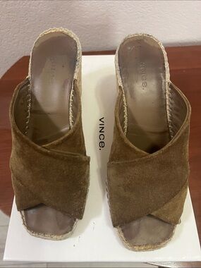 Vince Olive Brown Suede Espadrille Slide